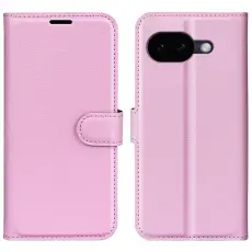 Google Pixel 10a Fodral Litchi L&auml;der Ljus Rosa