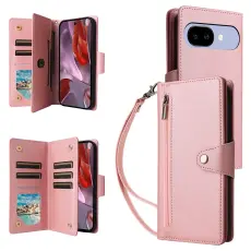 Google Pixel 10a Fodral Med Kortfack L&auml;der Ros&eacute;guld