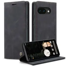 CASEME Google Pixel 10a Fodral Flip Retro L&auml;der Svart