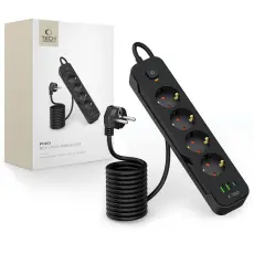 Tech-Protect 2 m Förgreningsdosa Med USB-C/USB-A Svart