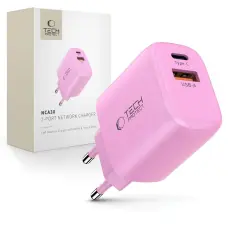 Tech-Protect 30W V&auml;ggladdare PD QC3.0 USB-C / USB-A Baby Pink