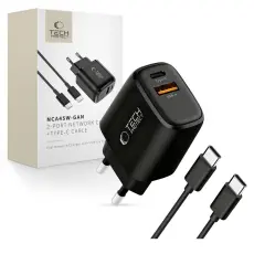 Tech-Protect 45W V&auml;ggladdare Inkl. USB-C - USB-C Kabel Svart