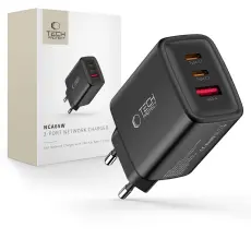 Tech-Protect 65W V&auml;ggladdare PD QC3.0 USB-C / USB-A Svart