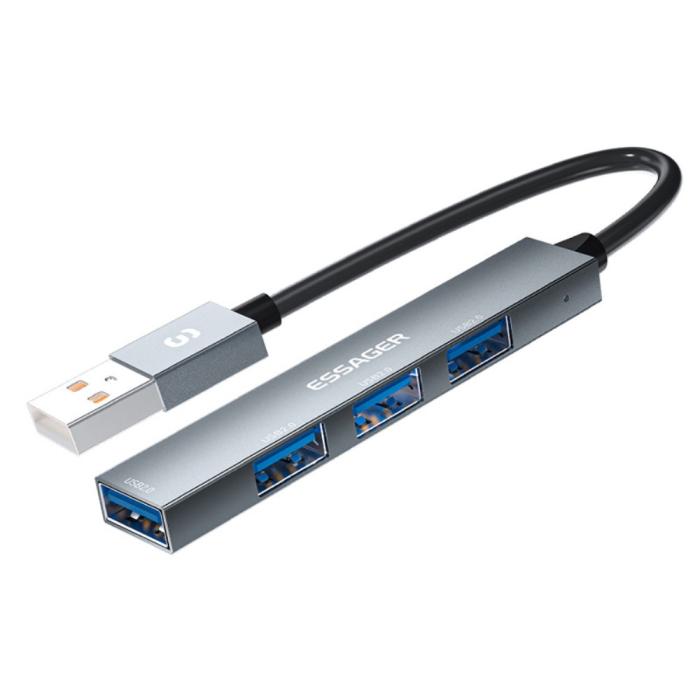 Bild 1, ESSAGER USB-A Hub 4x USB-A 2.0 Portar Aluminium Grå