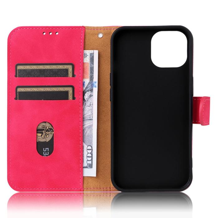 Bild 6, iPhone 15 Fodral Skin Touch Läder Rosa