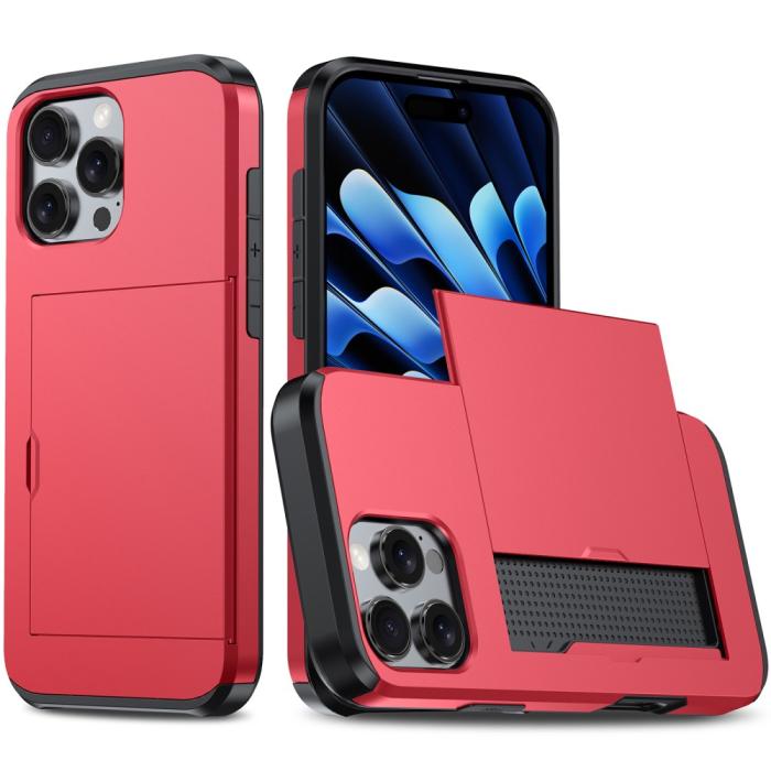 Bild 1, iPhone 16 Pro Skal Med Kortfack Hybrid Röd