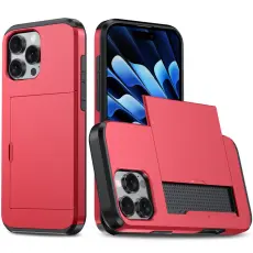 iPhone 16 Pro Skal Med Kortfack Hybrid R&ouml;d