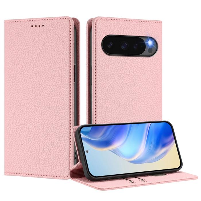 Bild 2, Google Pixel 10/10 Pro / 9/9 Pro Fodral RFID Litchi Läder Rosa