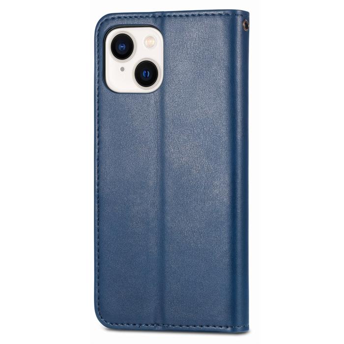 Bild 6, iPhone 15 Plus Fodral Läder Magnetisk Mässing Blå