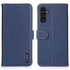 KHAZNEH Galaxy S24 Fodral Premium Litchi Äkta Läder Blå
