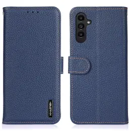KHAZNEH Galaxy S24 Fodral Premium Litchi Äkta Läder Blå