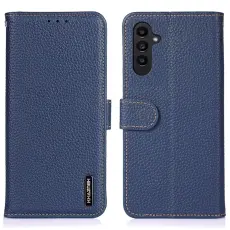 KHAZNEH Galaxy S24 Fodral Premium Litchi Äkta Läder Blå