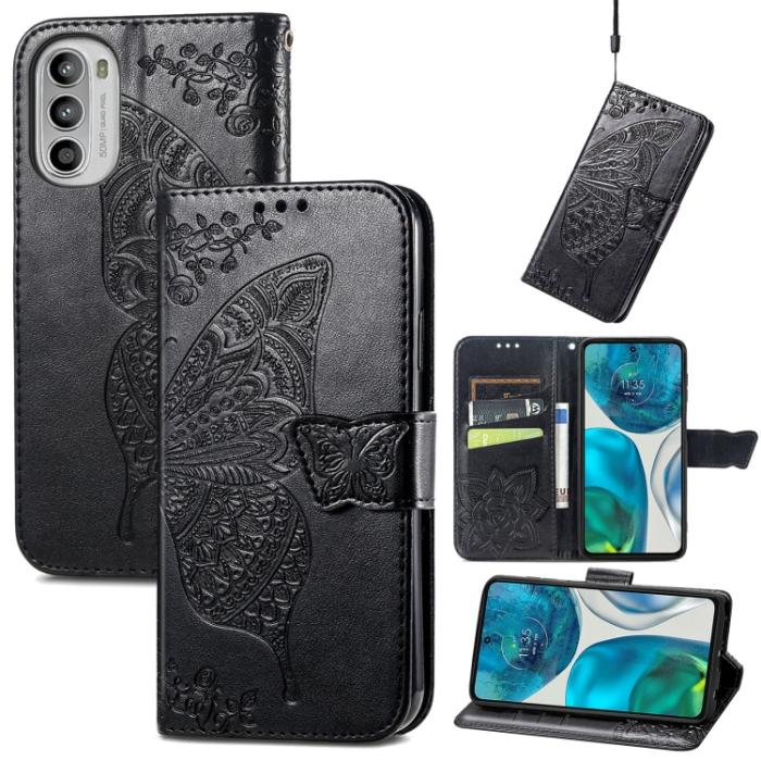 Bild 1, Motorola Moto G52/G82 Fodral Fjäril Tryck Svart