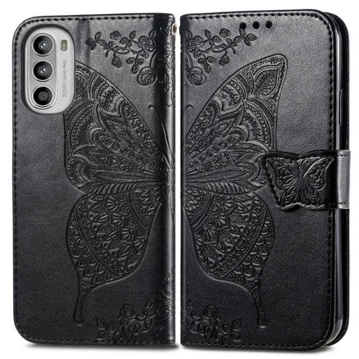 Bild 2, Motorola Moto G52/G82 Fodral Fjäril Tryck Svart