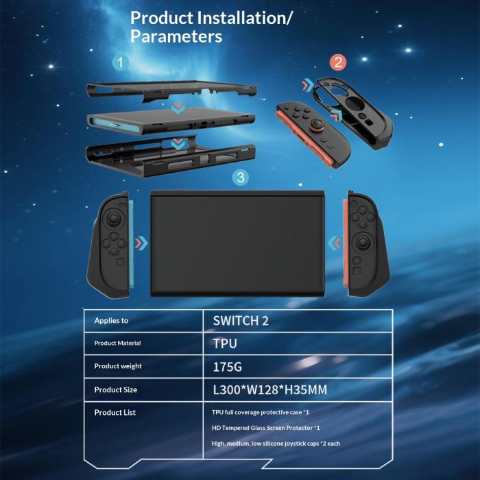 Bild 5, Nintendo Switch 2 Skal Med Skärmskydd Härdat Glas Svart