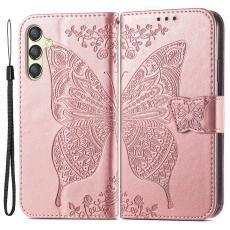 Samsung Galaxy A25 5G Fodral Läder Big Butterfly Roséguld