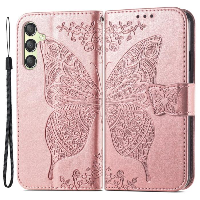 Bild 1, Samsung Galaxy A25 5G Fodral Läder Big Butterfly Roséguld
