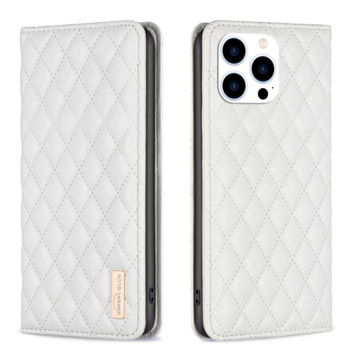 Bild 1, iPhone 15 Pro Fodral Diamond Flip Läder Vit
