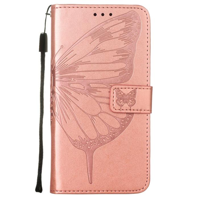 Bild 2, iPhone 13 Pro - Butterfly Tryck Läder Fodral - Roséguld