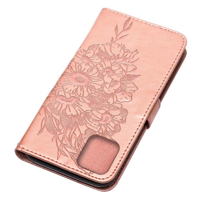 Bild 3, iPhone 13 Pro - Butterfly Tryck Läder Fodral - Roséguld