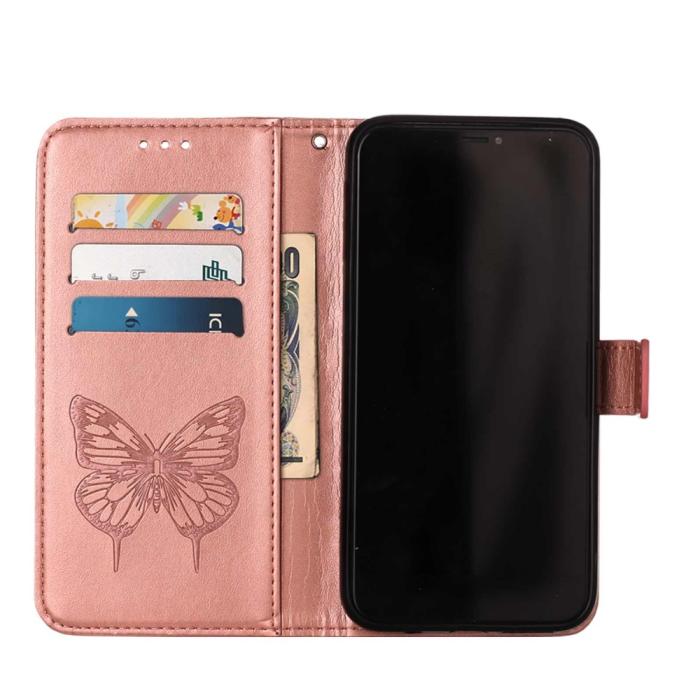 Bild 5, iPhone 13 Pro - Butterfly Tryck Läder Fodral - Roséguld