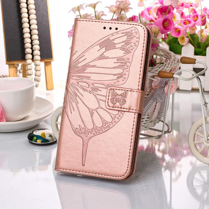 Bild 6, iPhone 13 Pro - Butterfly Tryck Läder Fodral - Roséguld