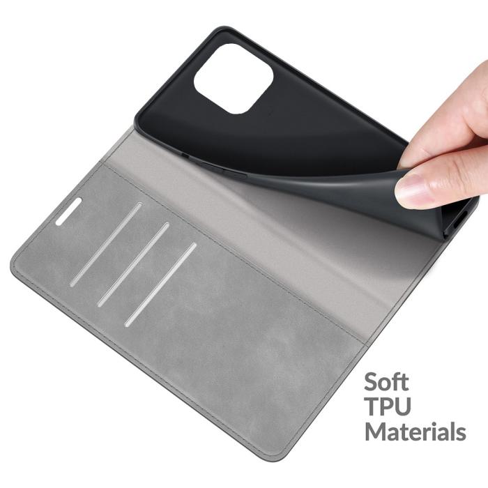 Bild 4, iPhone 13 Pro - Skin Touch Flip Fodral - Grå
