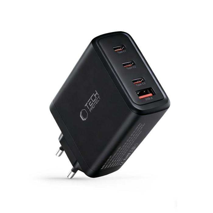 Bild 2, Tech-Protect 120W Väggladdare PD QC3.0 USB-C/USB-A Svart