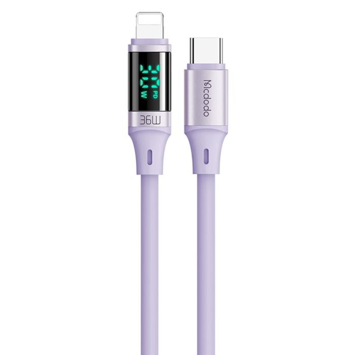 Bild 1, Mcdodo 36W 1.8m PD USB-C - Lightning LED Silikon Kabel Lila