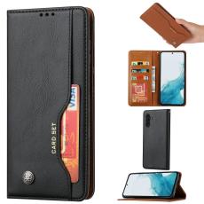 Samsung Galaxy S25 Fodral Flip L&auml;der Med Kortficka Svart