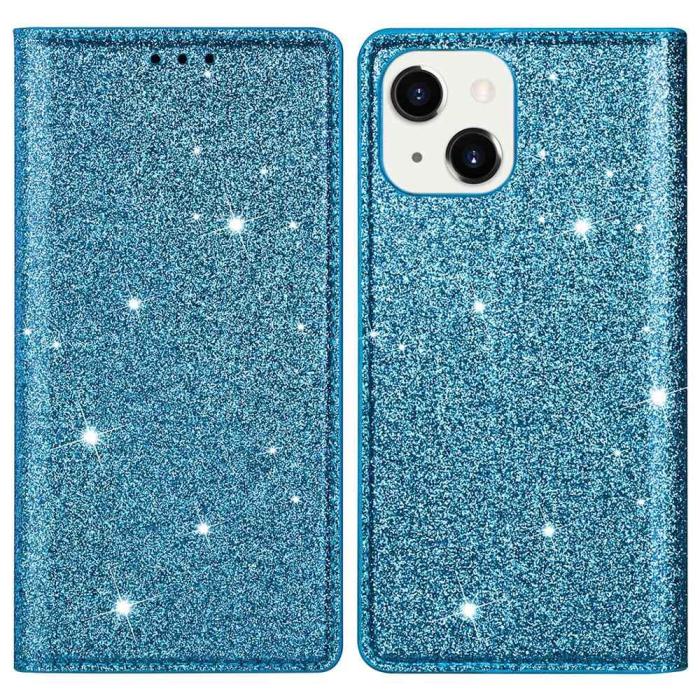 Bild 1, iPhone 15 Fodral Flip Glitter Blå