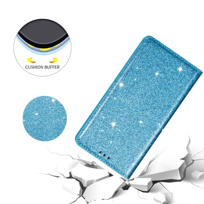 Bild 4, iPhone 15 Fodral Flip Glitter Blå