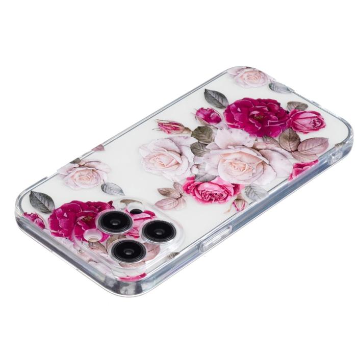 Bild 4, iPhone 16 Pro Skal TPU Blommer Rosa