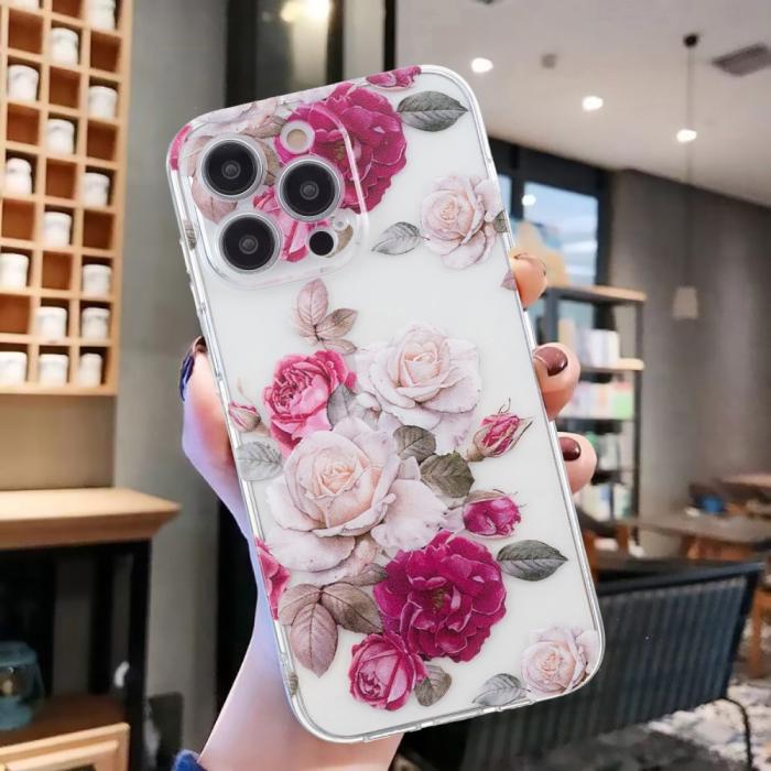 Bild 6, iPhone 16 Pro Skal TPU Blommer Rosa