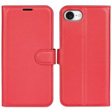 iPhone 17e / 16e Fodral Litchi L&auml;der R&ouml;d