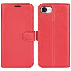 iPhone 17e / 16e Fodral Litchi L&auml;der R&ouml;d