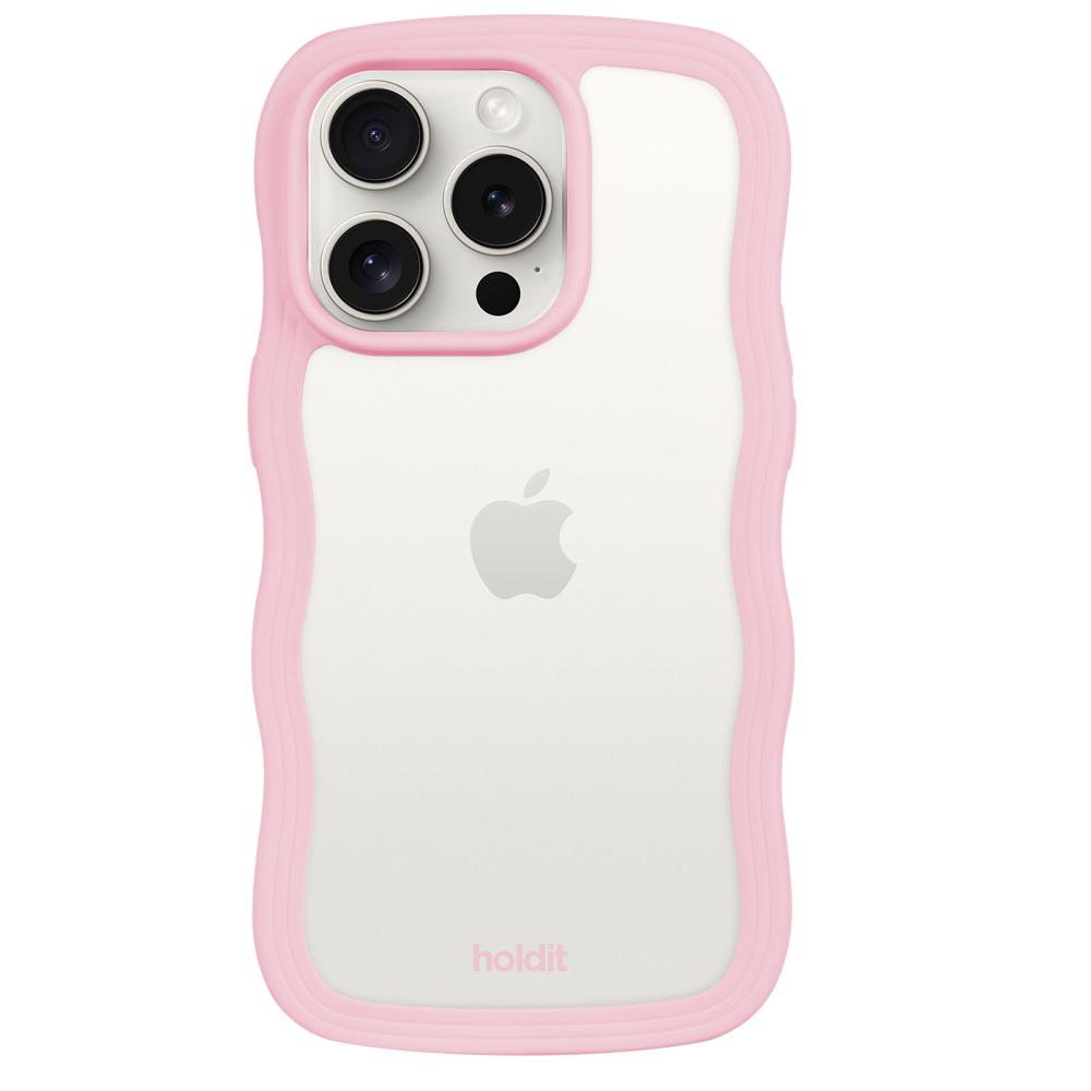 holdit iPhone 15 Pro Skal Wavy Pink Transparent