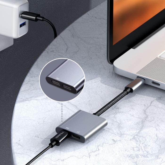 Bild 3, Mcdodo PD 60W USB-C Splitter Ljudadapter, DAC Grå