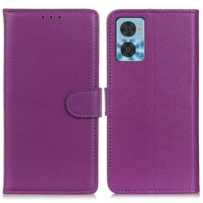Bild 1, Motorola Moto E22i Fodral Litchi Läder Lila