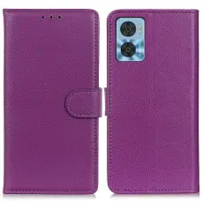 Motorola Moto E22i Fodral Litchi L&auml;der Lila