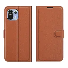 Xiaomi Mi 11 Lite - Litchi L&auml;der Fodral - Brun