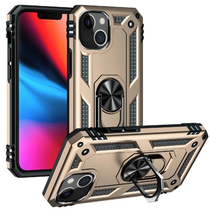 Bild 1, iPhone 13 Mini - Shockproof Hybrid Ring Skal - Guld