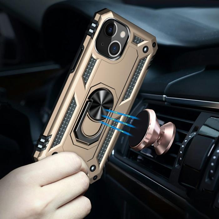 Bild 3, iPhone 13 Mini - Shockproof Hybrid Ring Skal - Guld