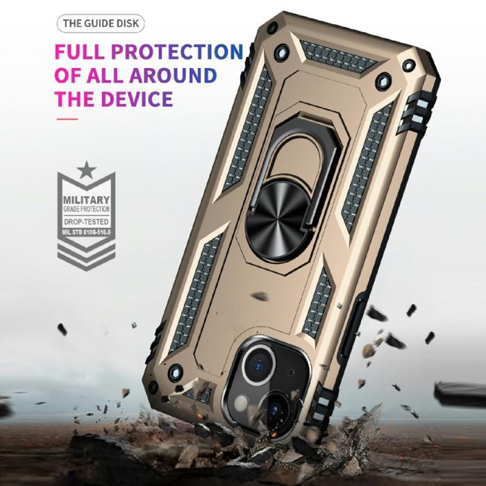 Bild 4, iPhone 13 Mini - Shockproof Hybrid Ring Skal - Guld
