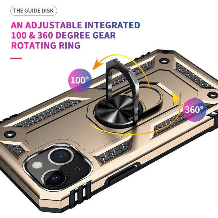 Bild 5, iPhone 13 Mini - Shockproof Hybrid Ring Skal - Guld
