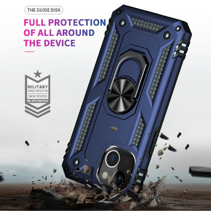 Bild 4, iPhone 13 Mini - Shockproof Hybrid Ring Skal - Blå