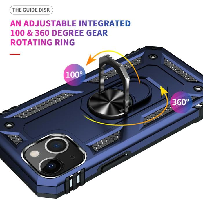 Bild 5, iPhone 13 Mini - Shockproof Hybrid Ring Skal - Blå