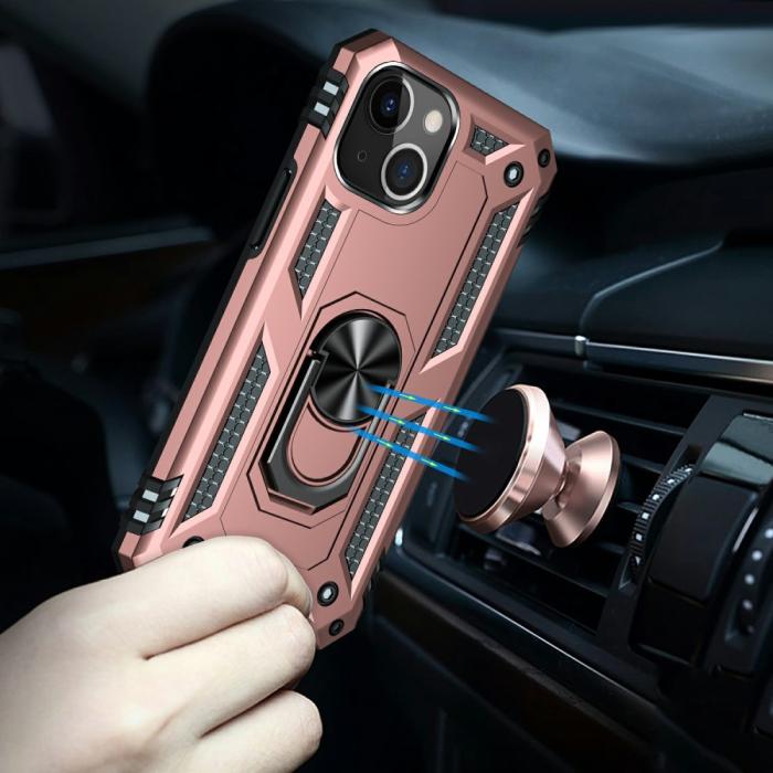 Bild 3, iPhone 13 Mini - Shockproof Hybrid Ring Skal - Roséguld