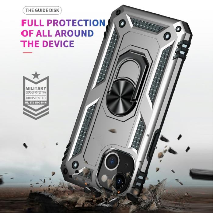 Bild 4, iPhone 13 Mini - Shockproof Hybrid Ring Skal - Silver