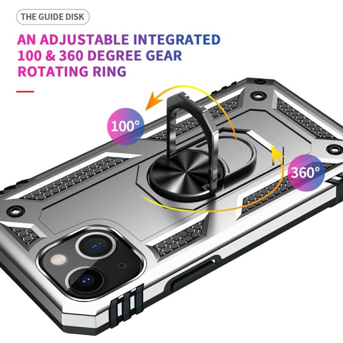 Bild 5, iPhone 13 Mini - Shockproof Hybrid Ring Skal - Silver